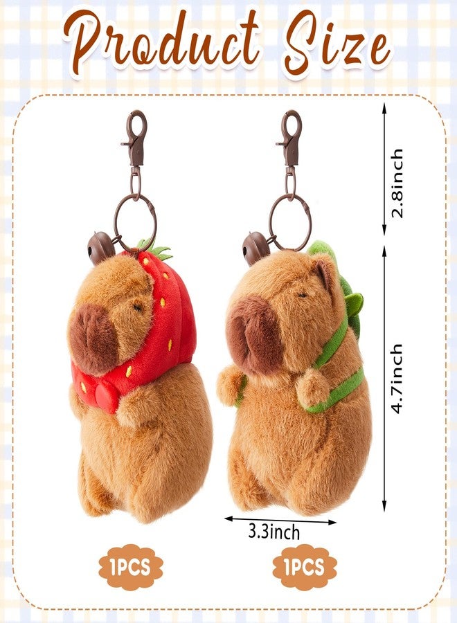 Simgoing 2 Pcs Capybara Plush Keychain Capybara Stuffed Animals Plush Pendant for Valentine's Gifts Exchange Birthday Party(Turtle Bag, Strawberry Hood) - Image 2